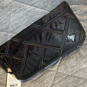 Lug tango- travel wallet, black with rainbow stitching